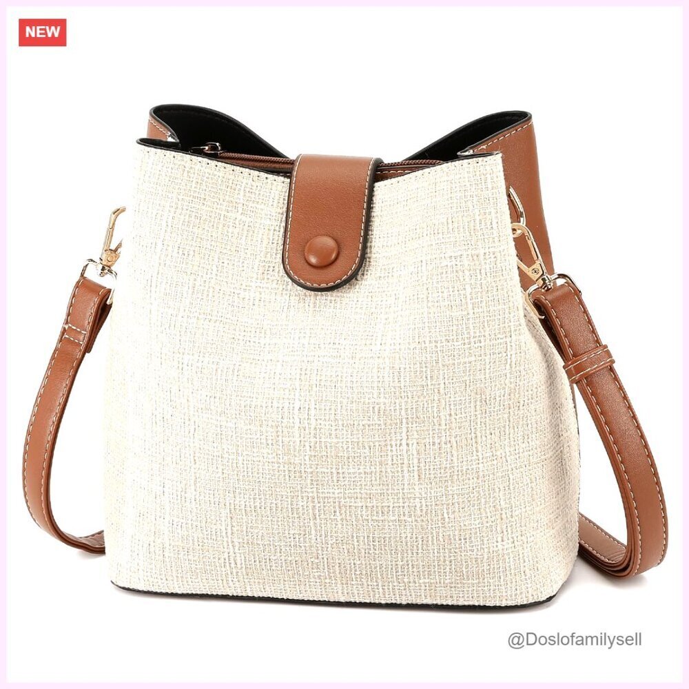 Adjustable Strap PU Leather Crossbody Bucket Bag with Multiple Compartments